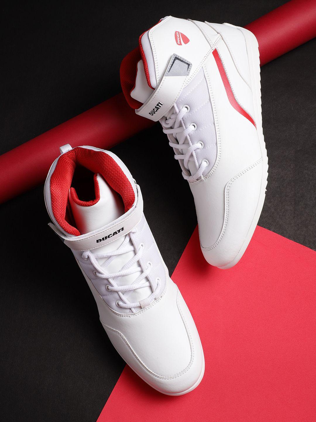 ducati men white solid mid-top sneakers