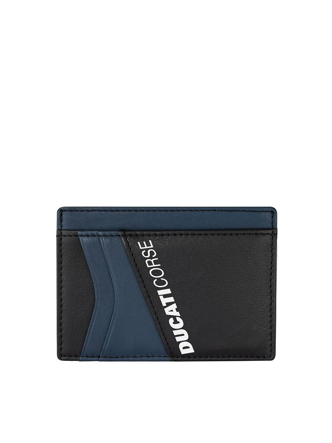 ducati corse men black & blue colourblocked leather card holder