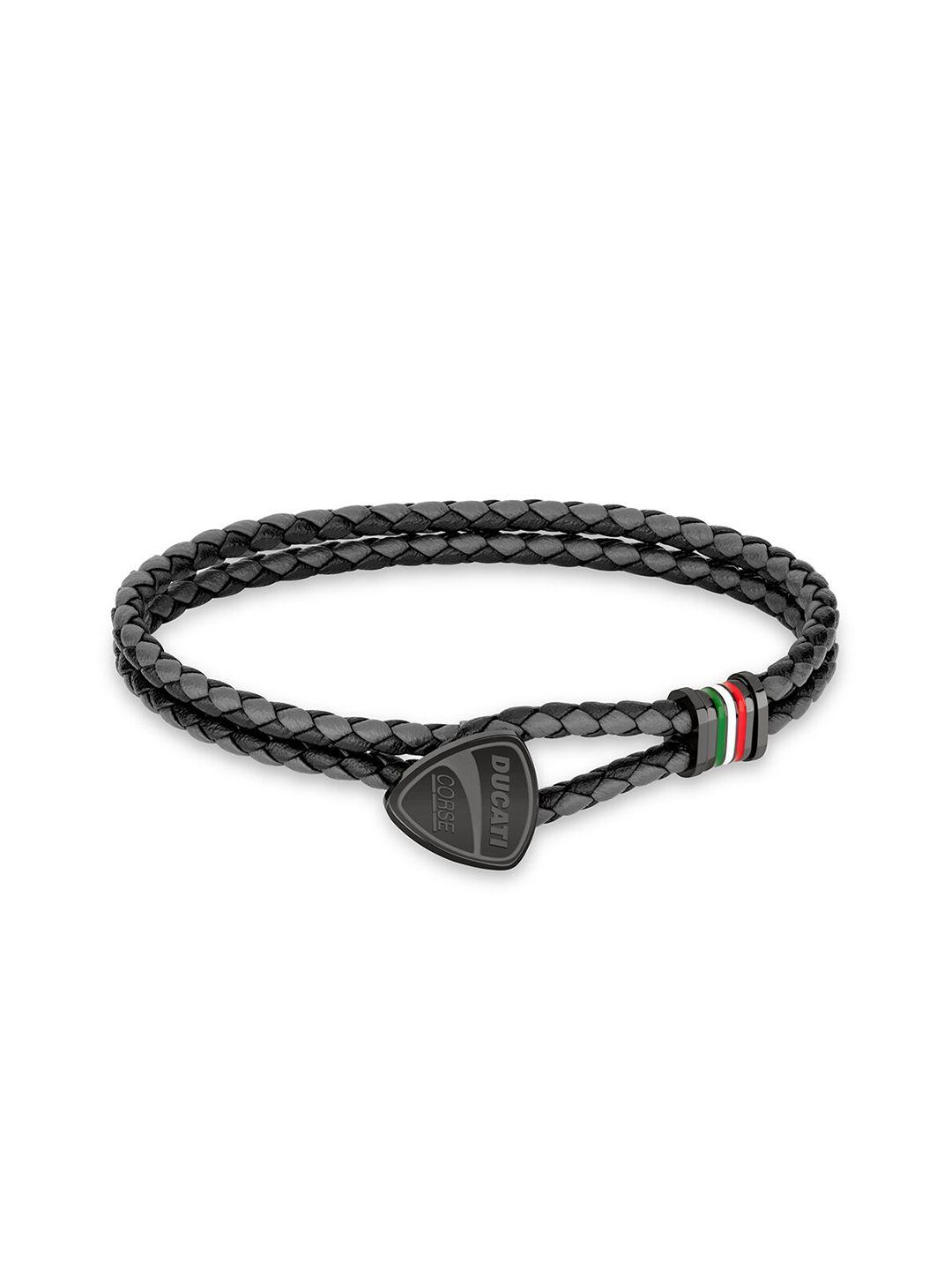 ducati corse men black & grey leather bracelet