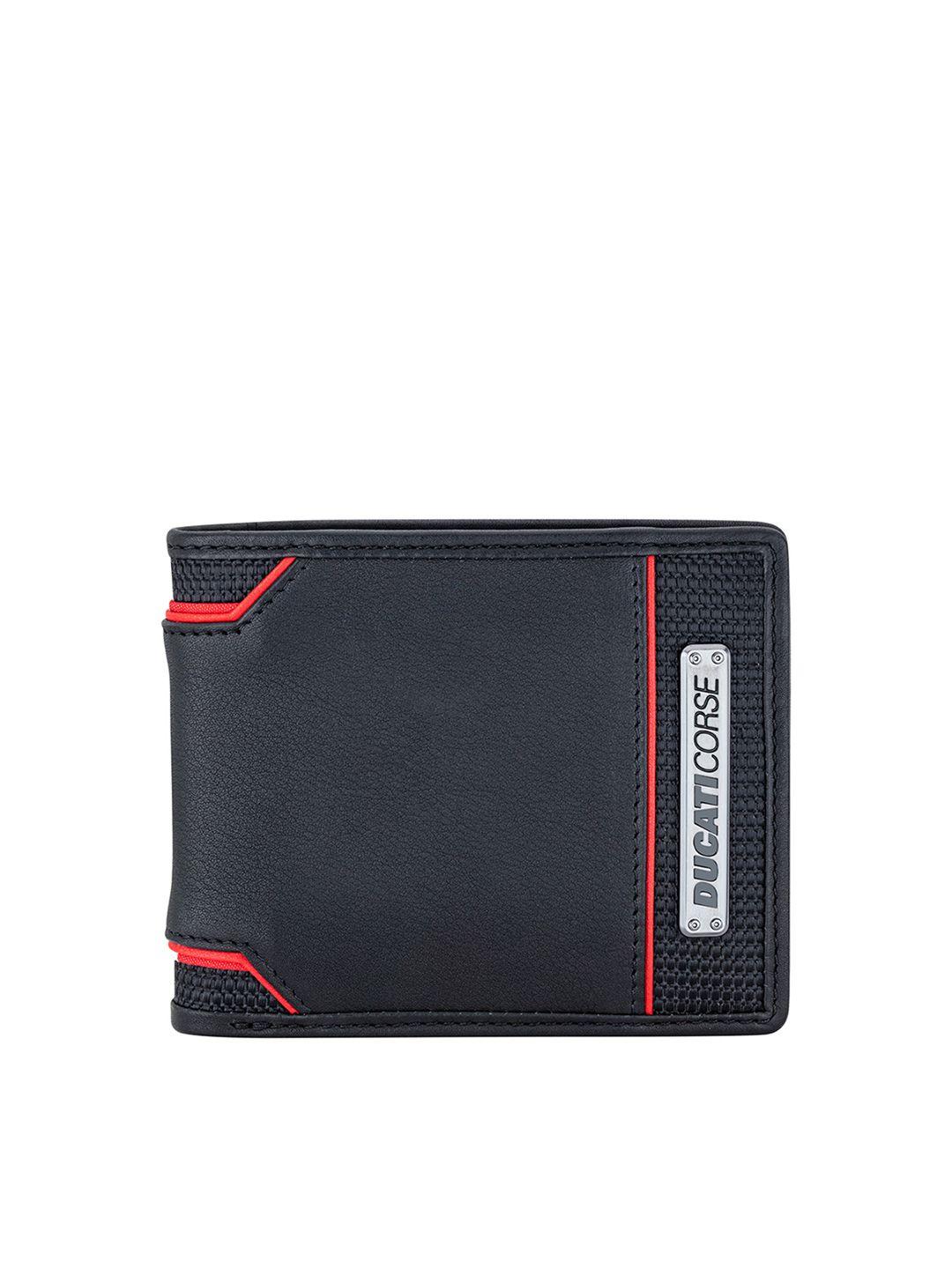 ducati corse men black & red leather two fold wallet