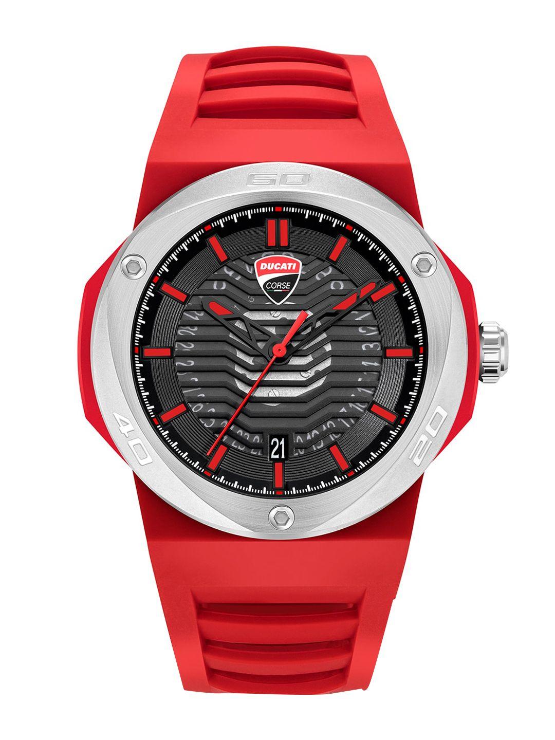 ducati corse men black dial & red straps analogue watch dtwgn0000507