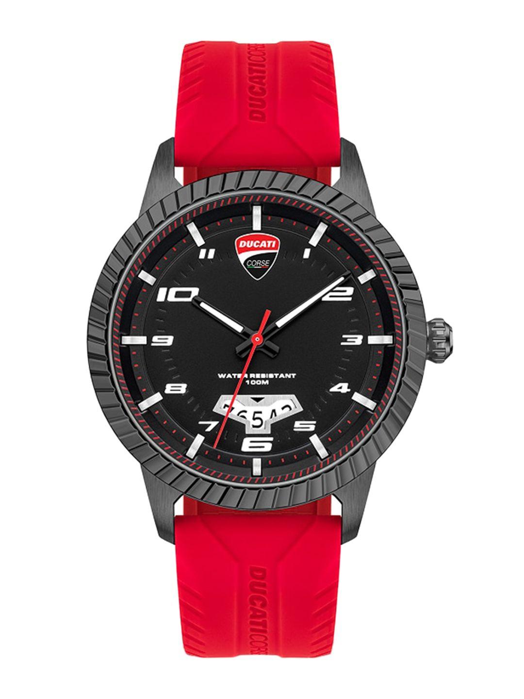 ducati corse men black patterned dial & red straps analogue watch - dtwgn2019503