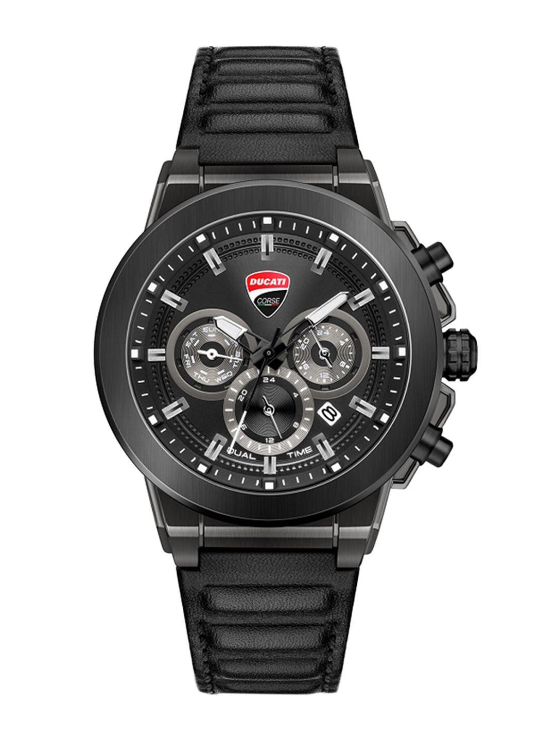 ducati corse men black printed dial & leather straps analogue watch - dtwgf2019201