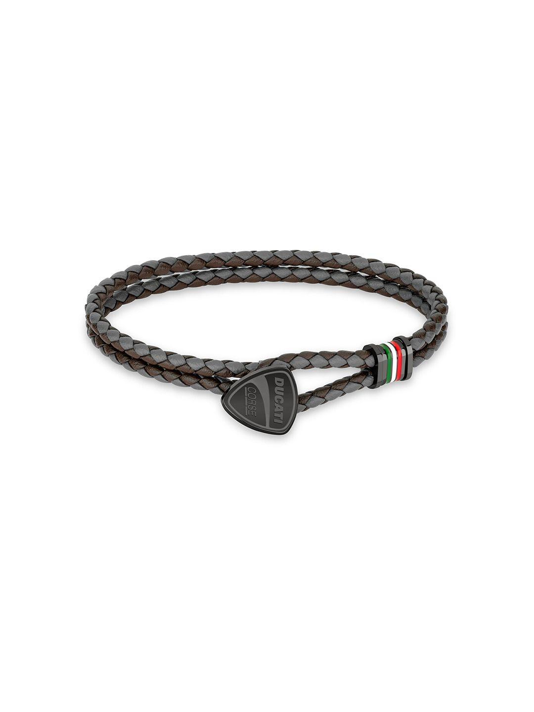 ducati corse men brown & grey leather wraparound bracelet