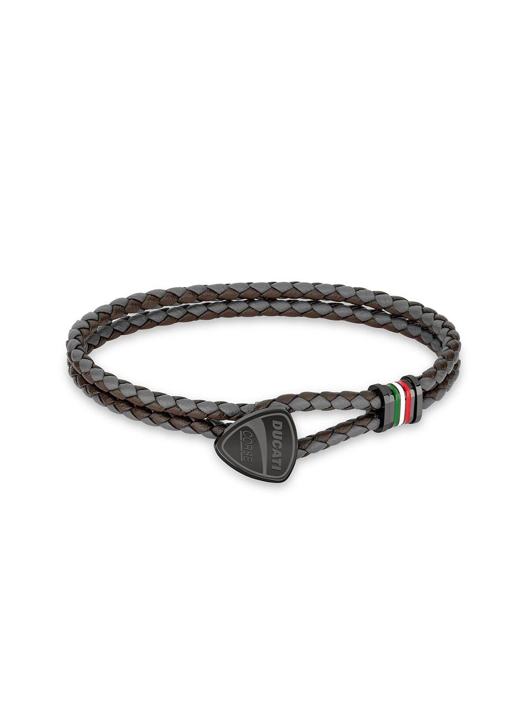ducati corse men grey & brown leather wraparound bracelet