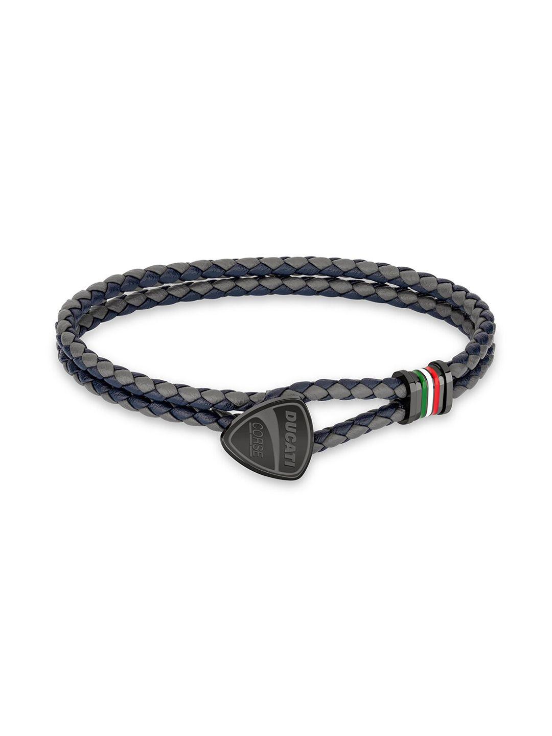 ducati corse men grey & navy blue leather cuff bracelet