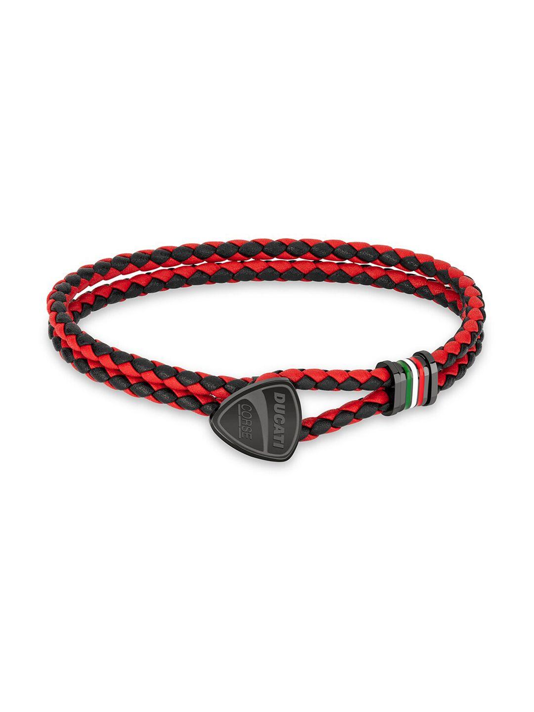 ducati corse men grey & red leather cuff bracelet