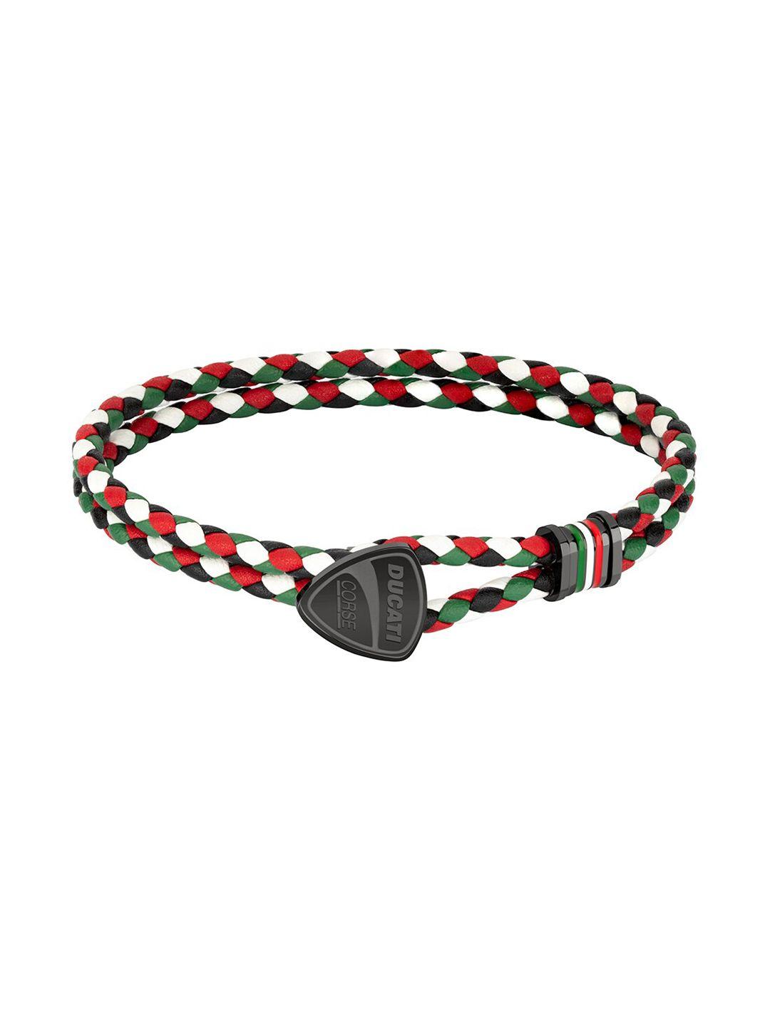 ducati corse men grey & red leather cuff bracelet