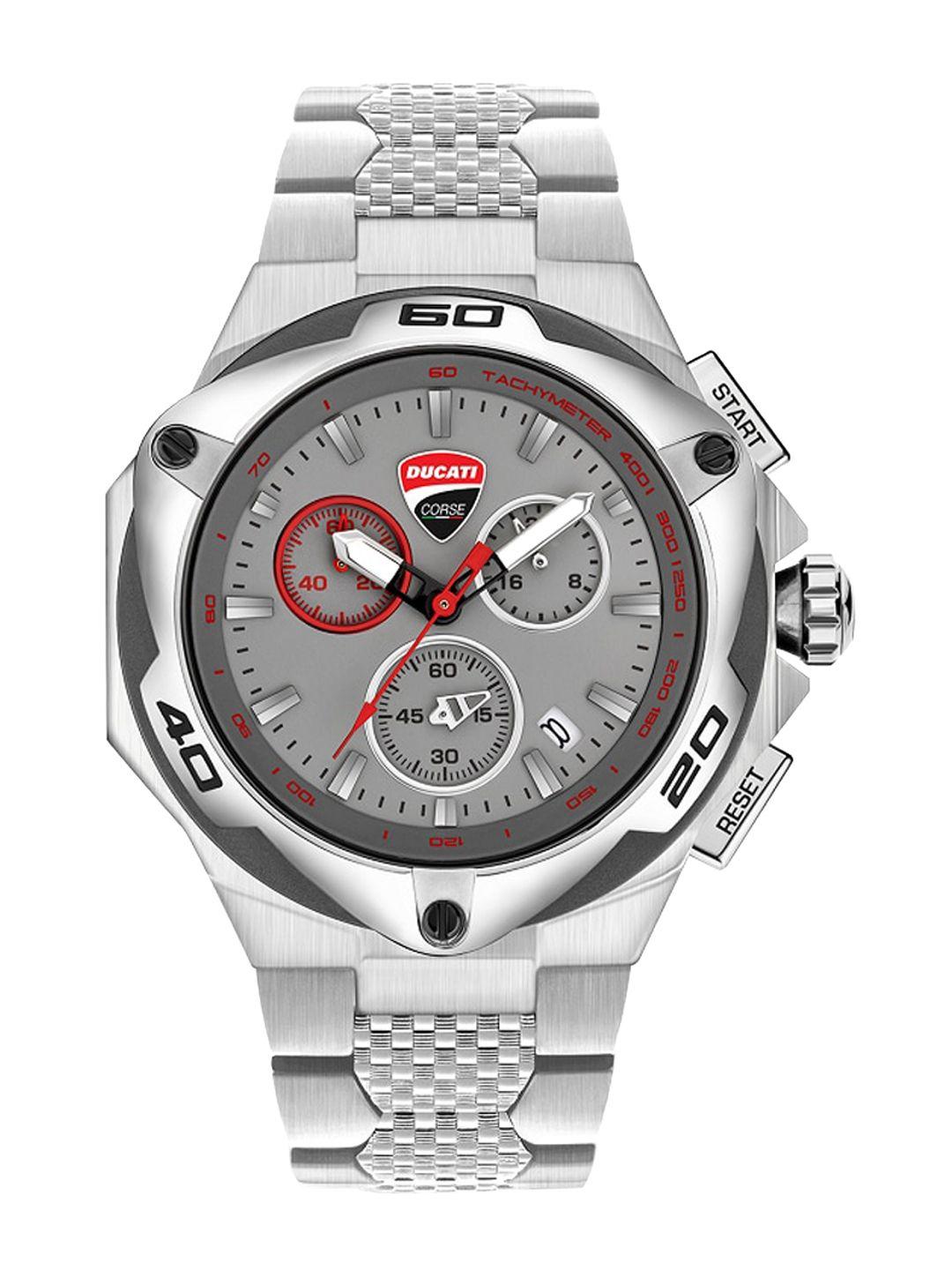ducati corse men grey printed dial & silver toned stainless steel bracelet style straps analogue watch