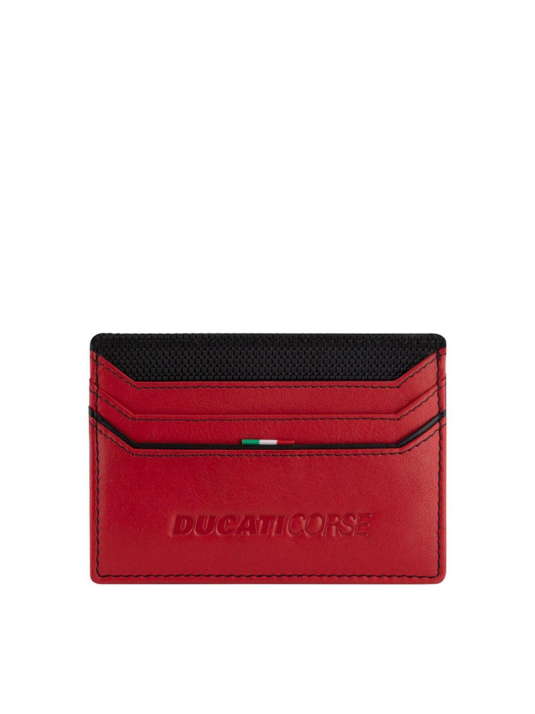 ducati corse men red & black textured leather card holder