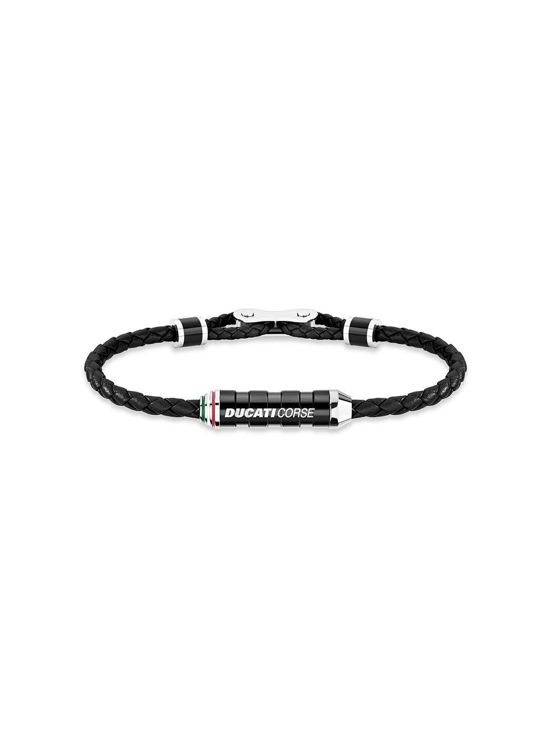 ducati corse men silver-toned & black braided bracelet