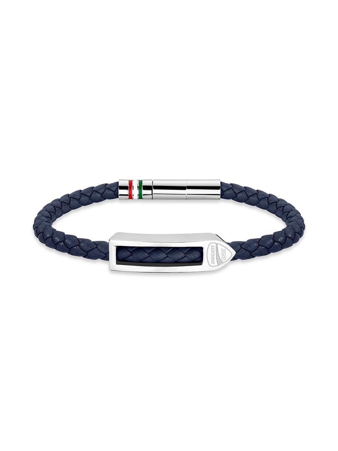 ducati corse men silver-toned & navy blue wraparound bracelet