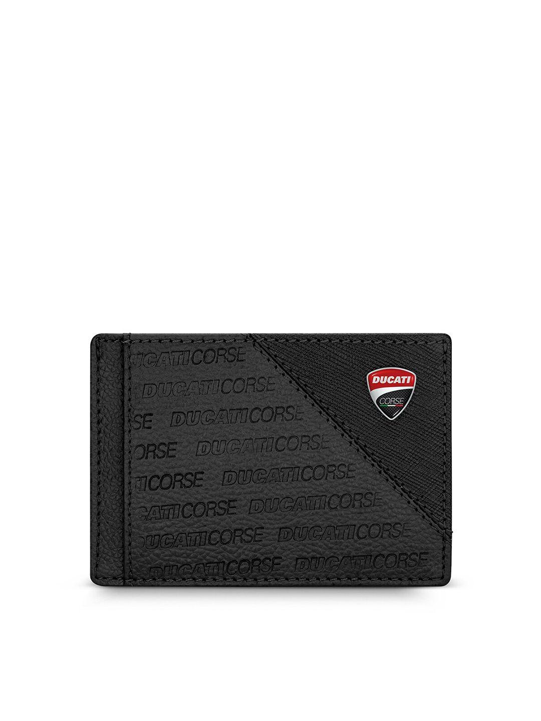 ducati corse men typography textured leather card holder