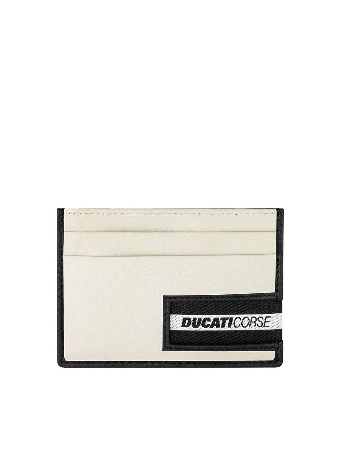 ducati corse men white & black textured leather card holder