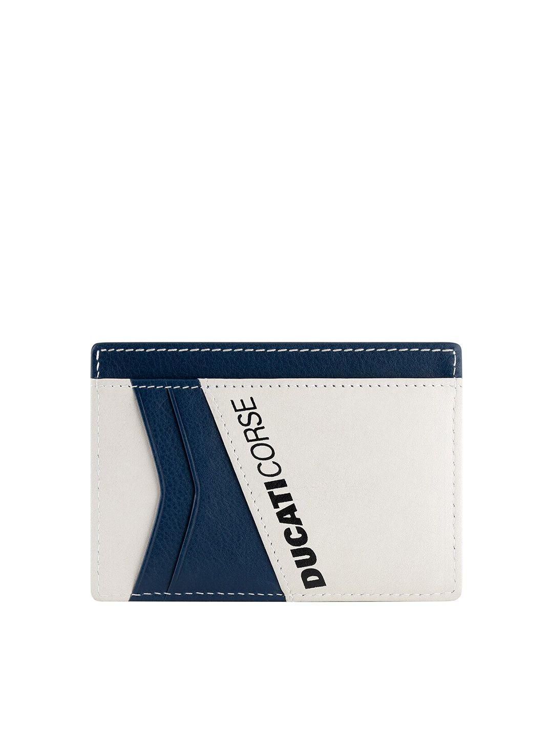 ducati corse men white & blue colourblocked leather card holder