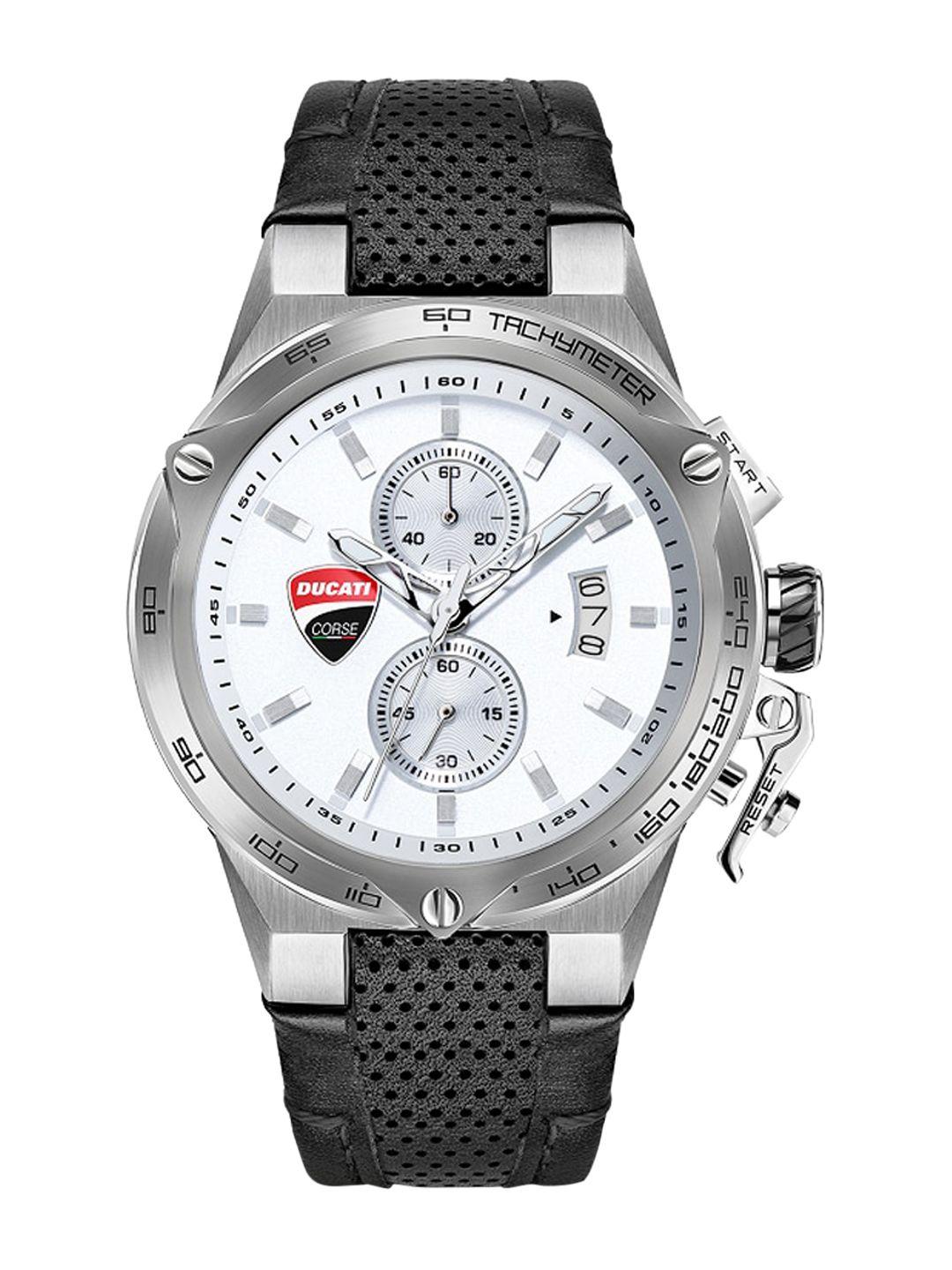 ducati corse men white dial & leather textured straps analogue watch dtwgc2019104