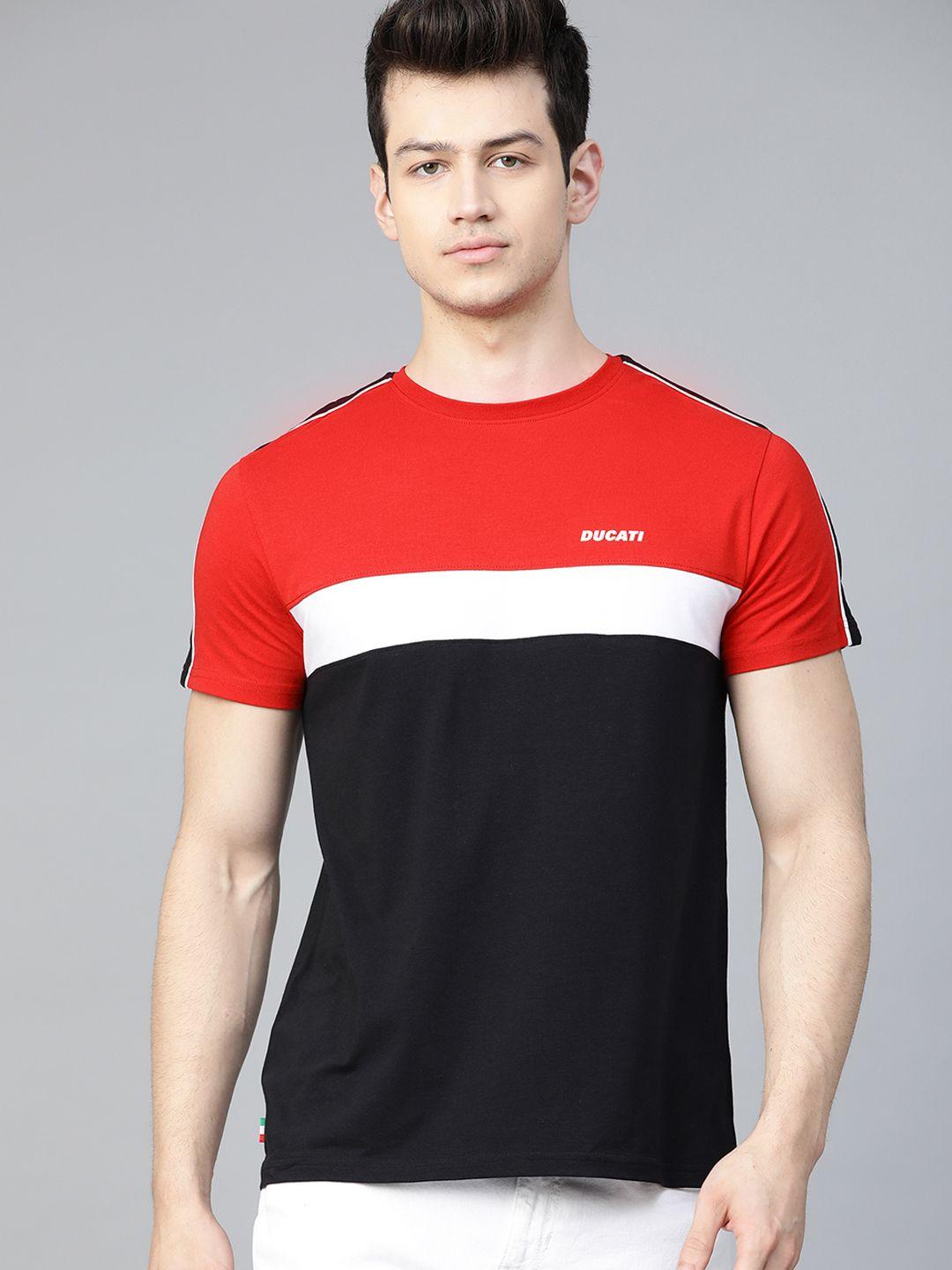ducati men black & red colourblocked round neck t-shirt