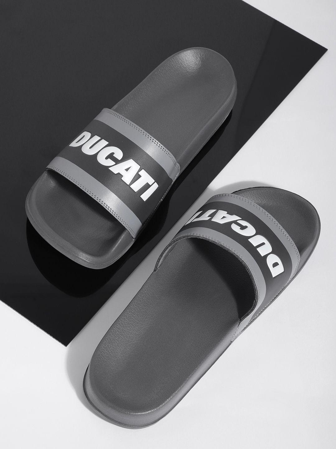 ducati men black & white brand logo embossed sliders