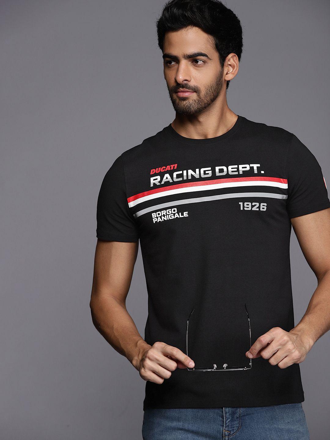 ducati men black & white typography print regular fit t-shirt