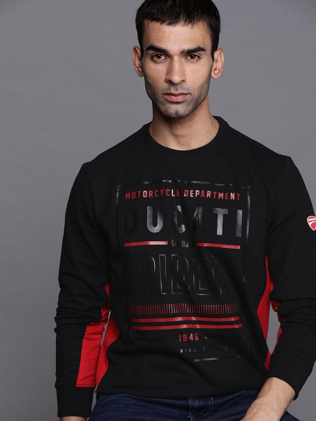 ducati men black brand logo printed sweatshirt