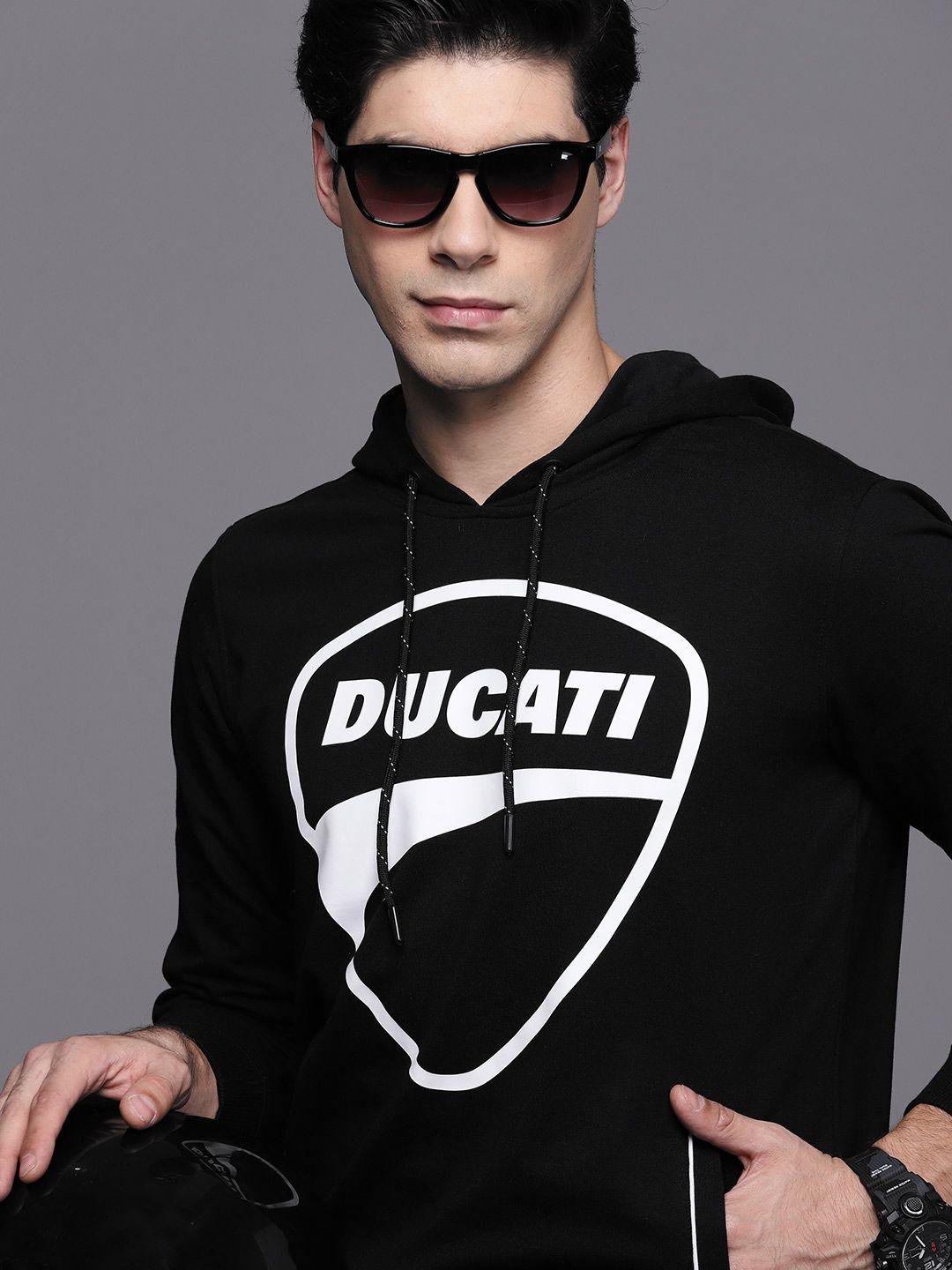 ducati men black printed hooded sweatshirt