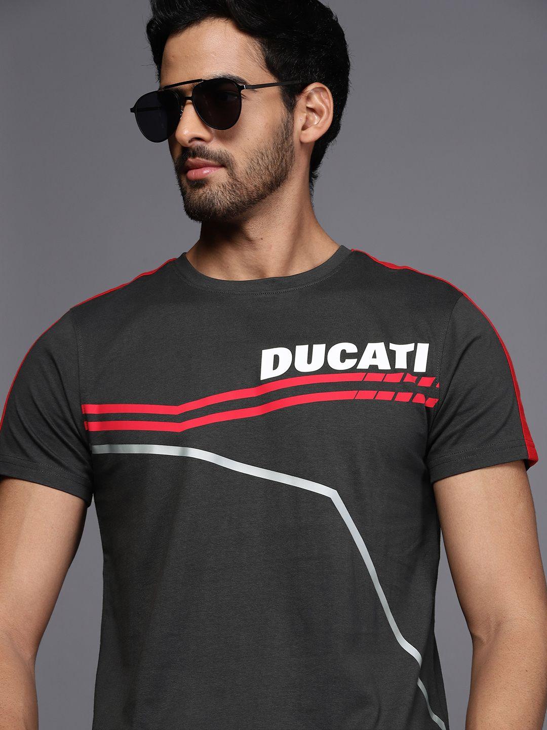 ducati men black pure cotton brand logo printed t-shirt