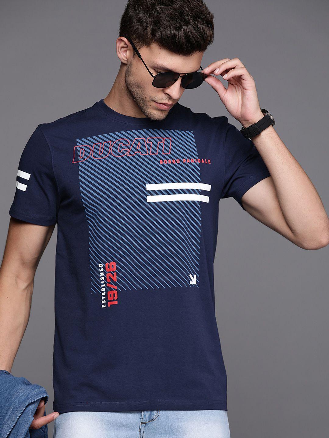 ducati men navy blue & white brand logo printed t-shirt