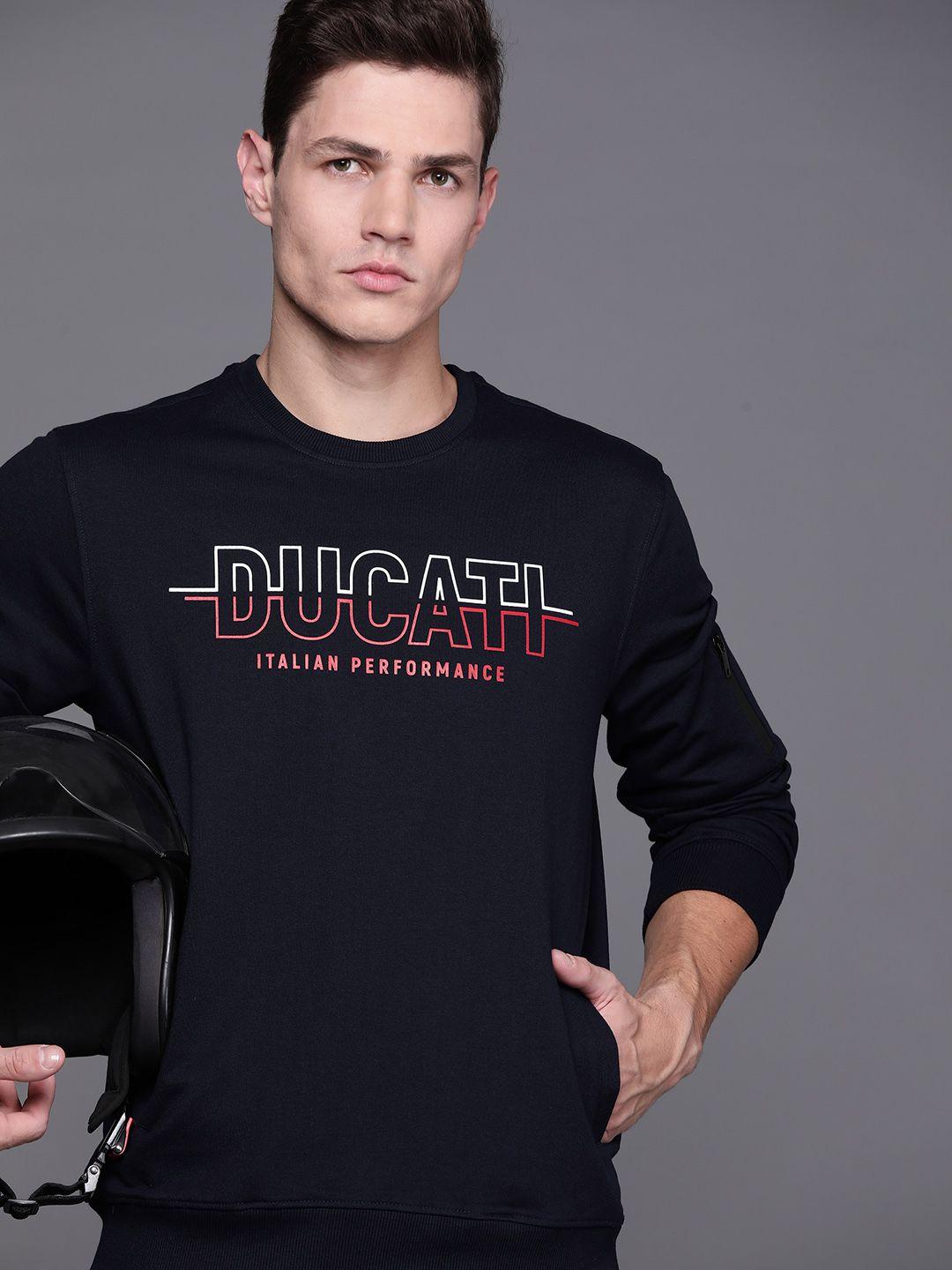 ducati men navy blue brand logo printed sweatshirt