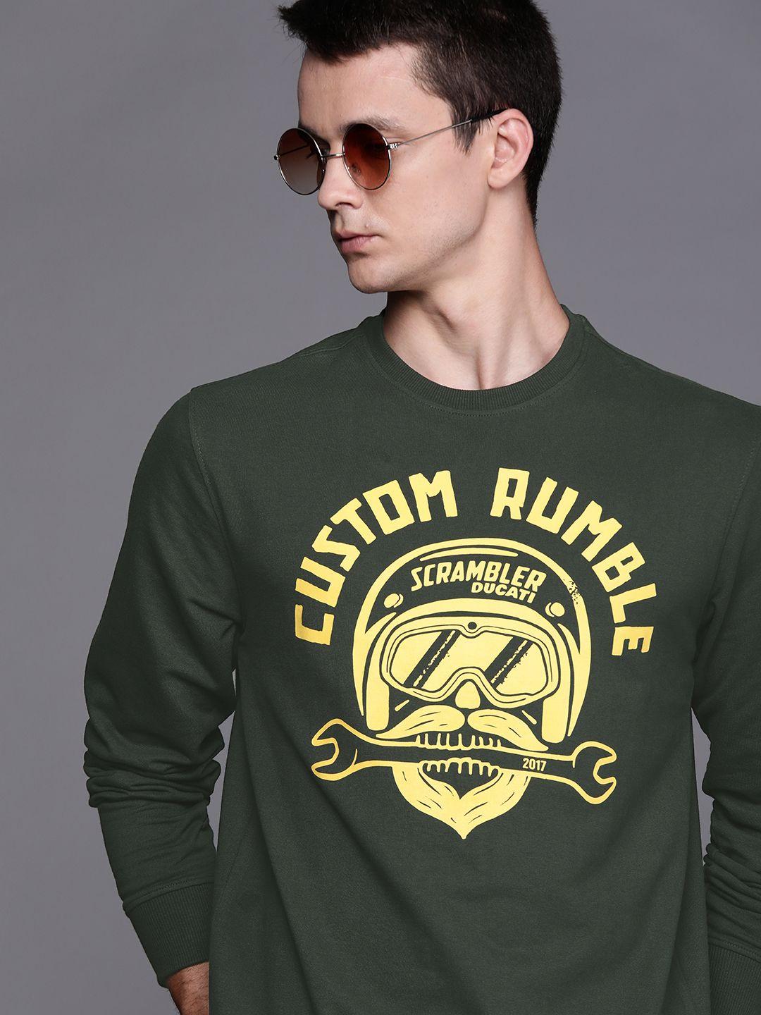 ducati men olive green & yellow brand logo printed sweatshirt