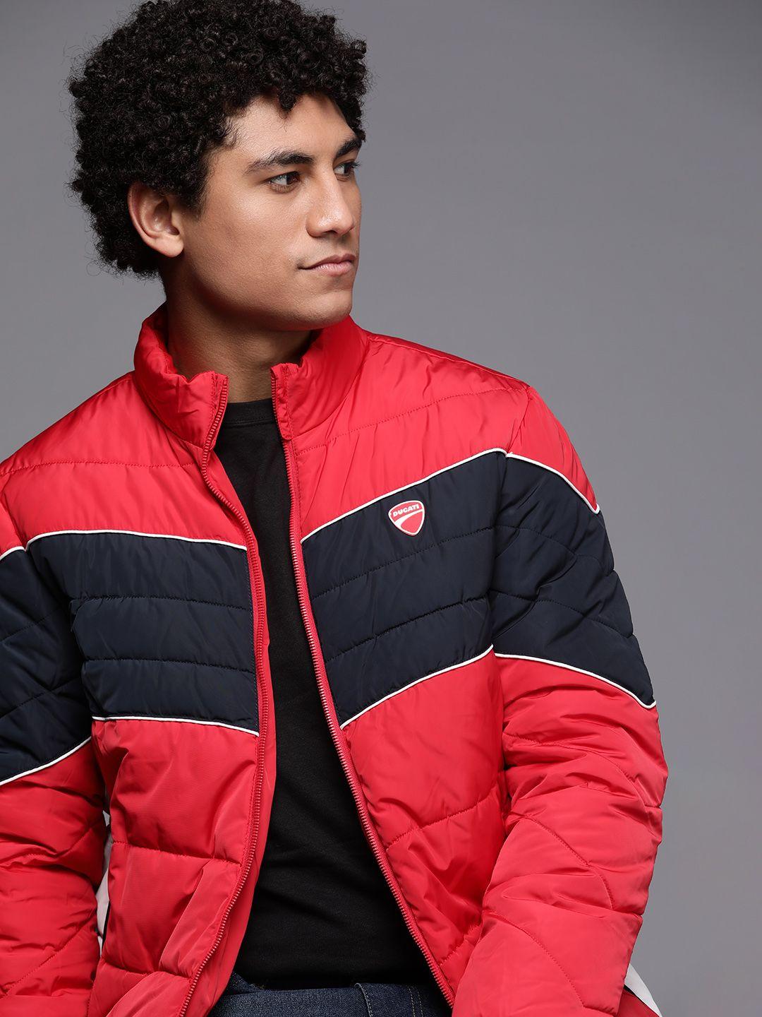 ducati men red & navy blue colourblocked padded jacket