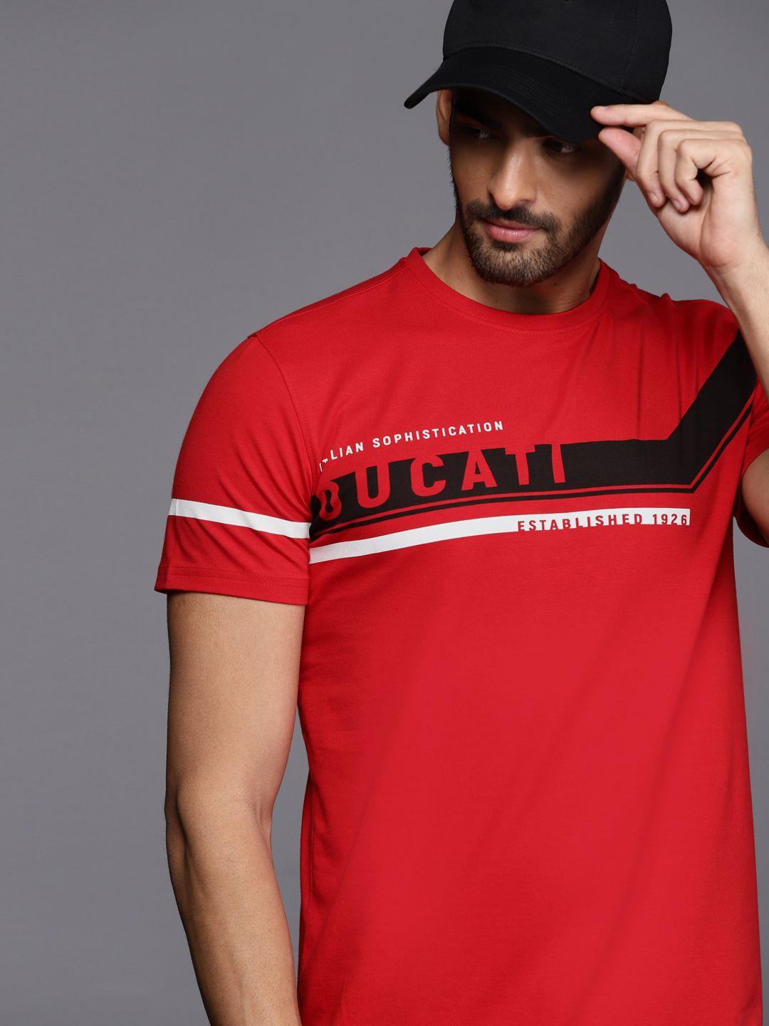 ducati men red brand logo printed t-shirt