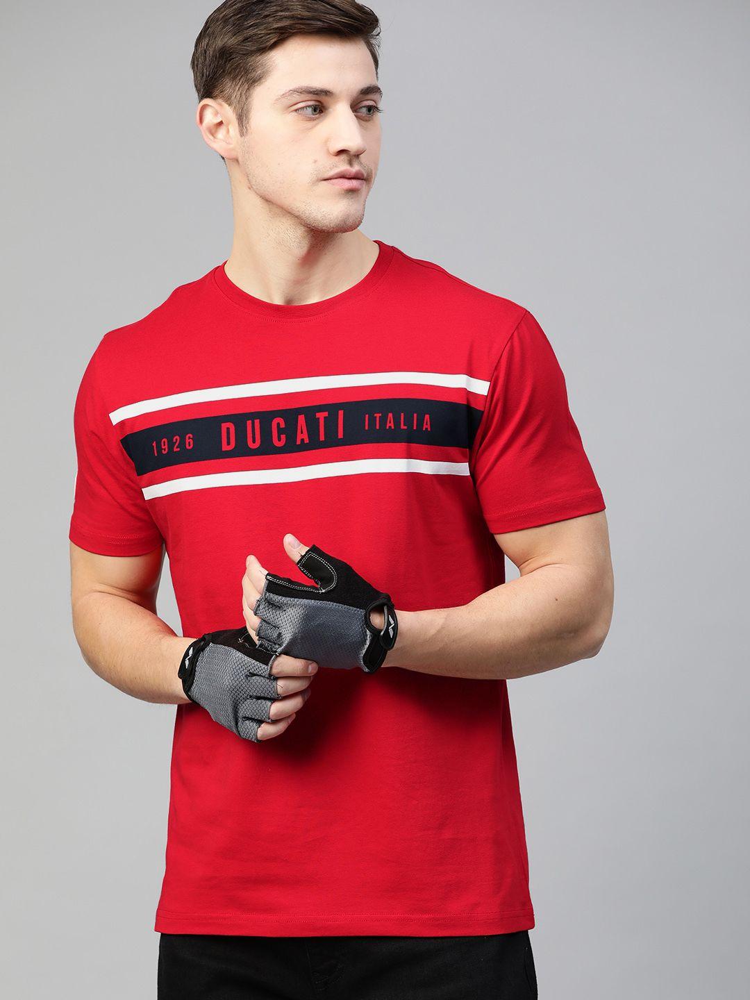 ducati men red striped round neck t-shirt