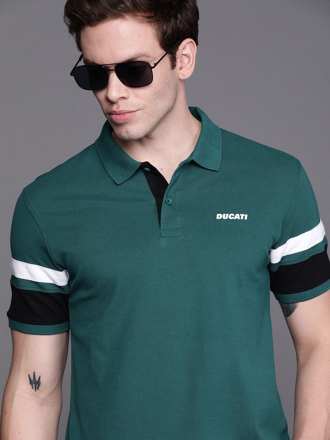 ducati men teal brand logo printed polo collar pure cotton t-shirt