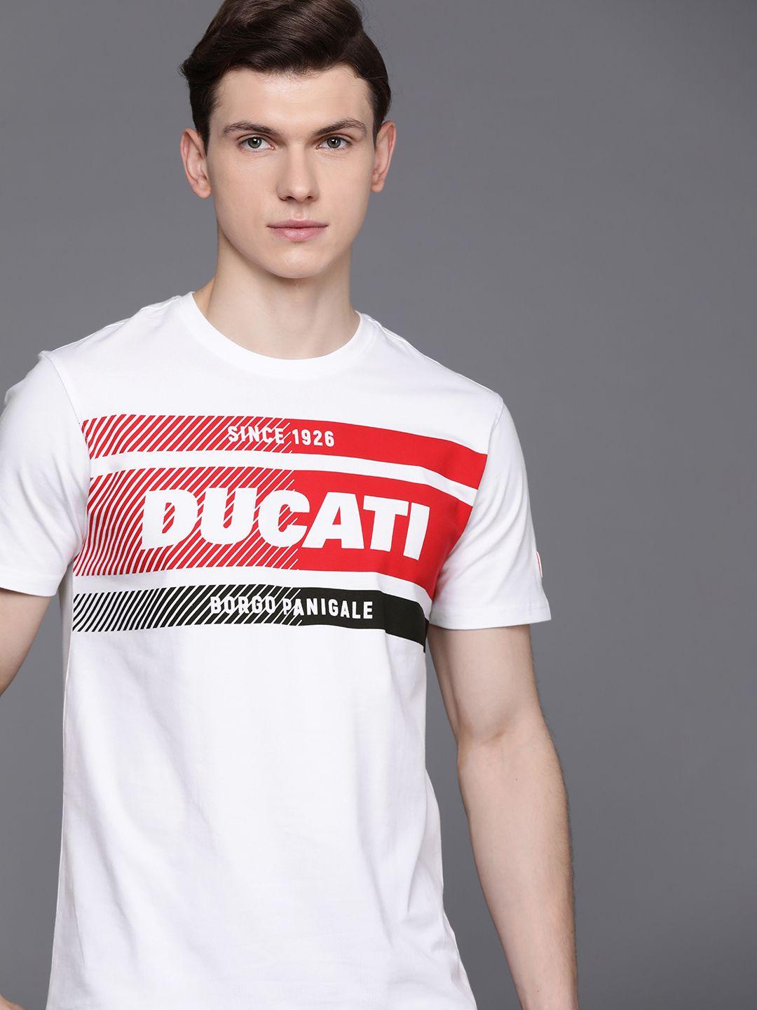 ducati men white brand logo printed t-shirt