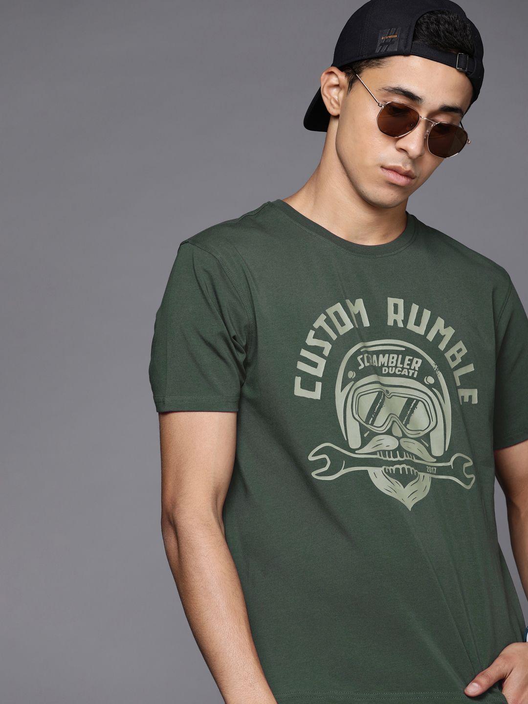 ducati scrambler men olive green printed t-shirt