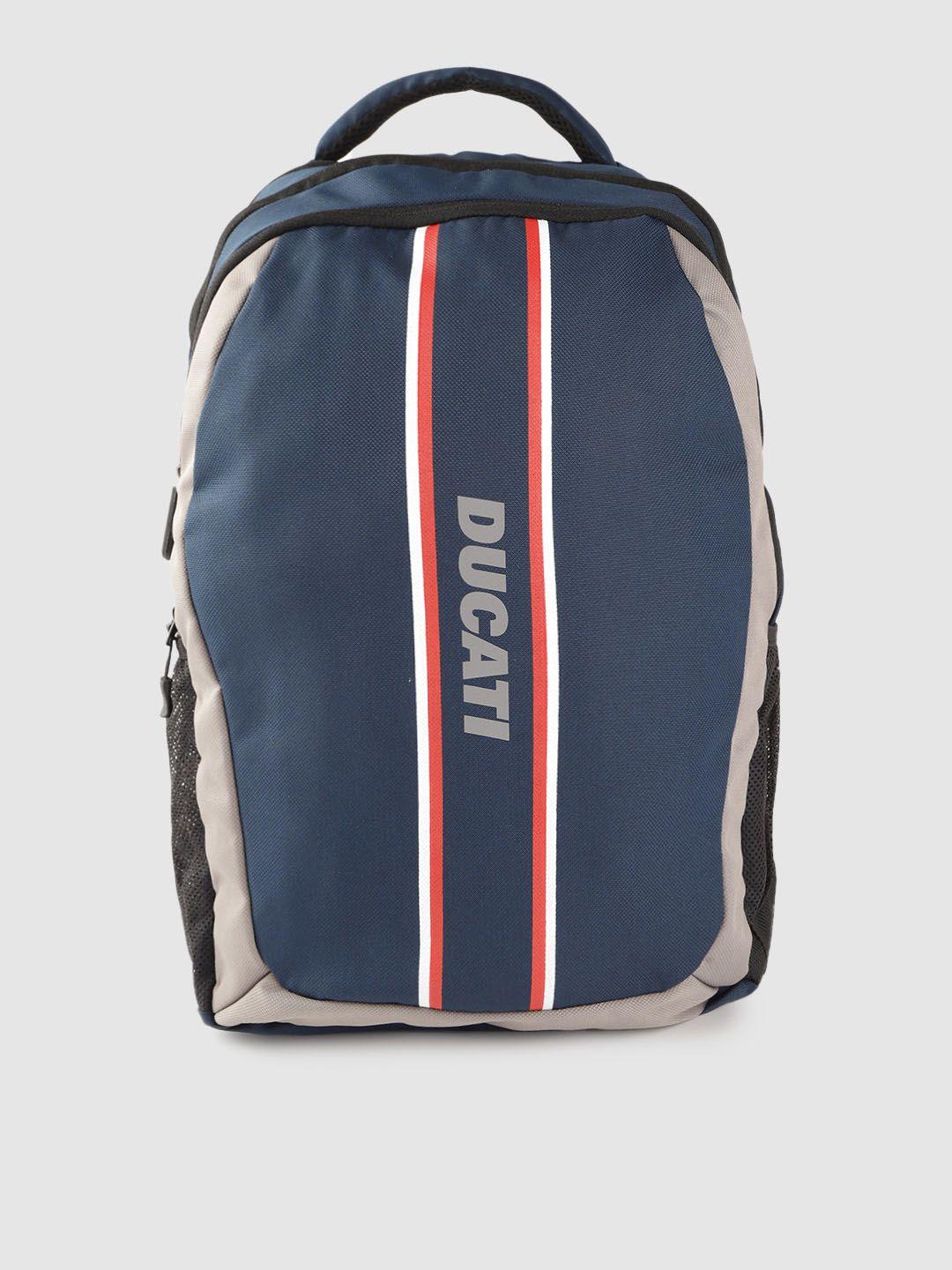 ducati unisex navy blue & grey brand logo print backpack