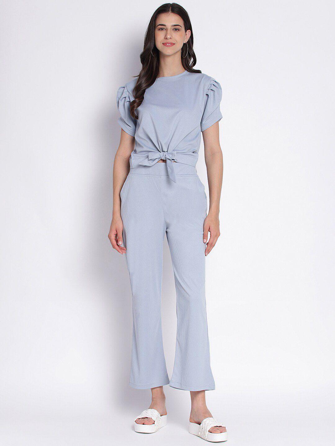 duchess puff sleeves knot-detail top & trousers