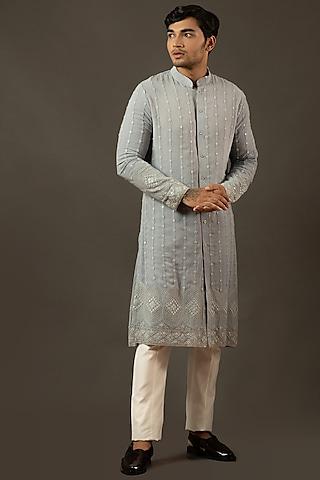 duck egg blue georgette lucknowi kurta set