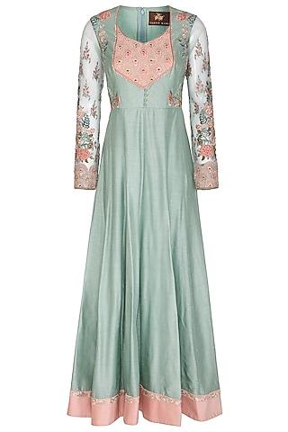 duckegg & peach embroidered anarkali set