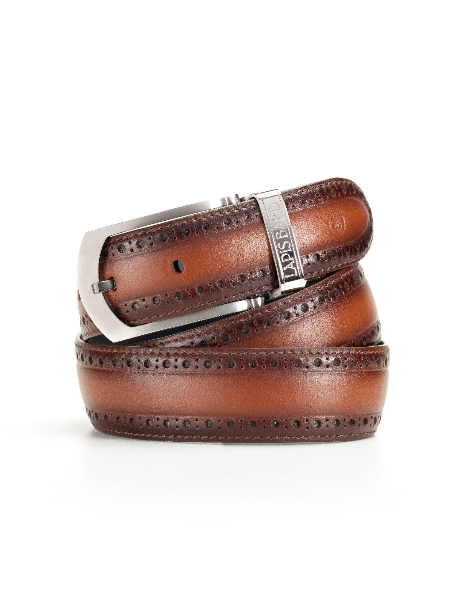 ducorium belt 35mm palladium plated buckle brogue on two tone leather strap cognac