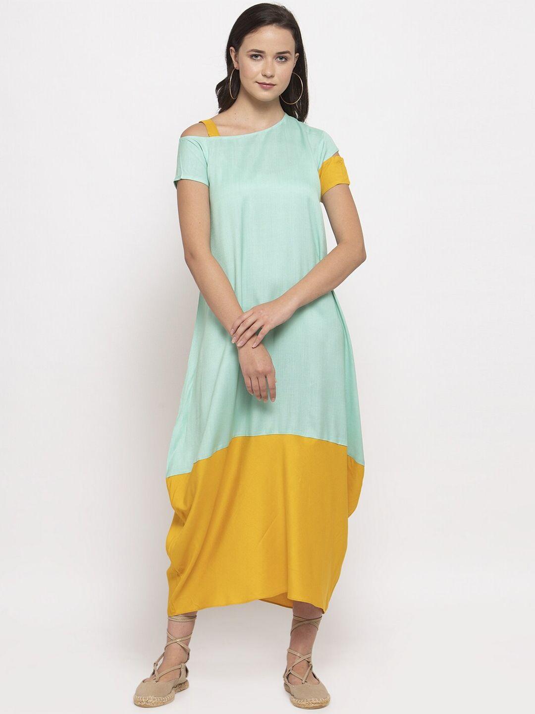 dugri be the one blue colourblocked a-line midi dress