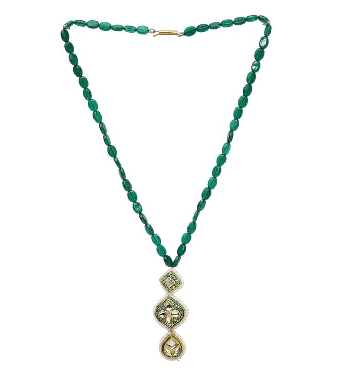 dugri styles green & white haar necklace with kundan & pearls