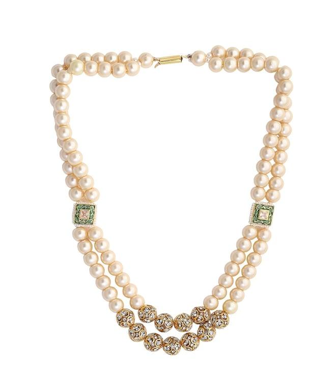 dugri styles green & white layered necklace with kundan & pearls