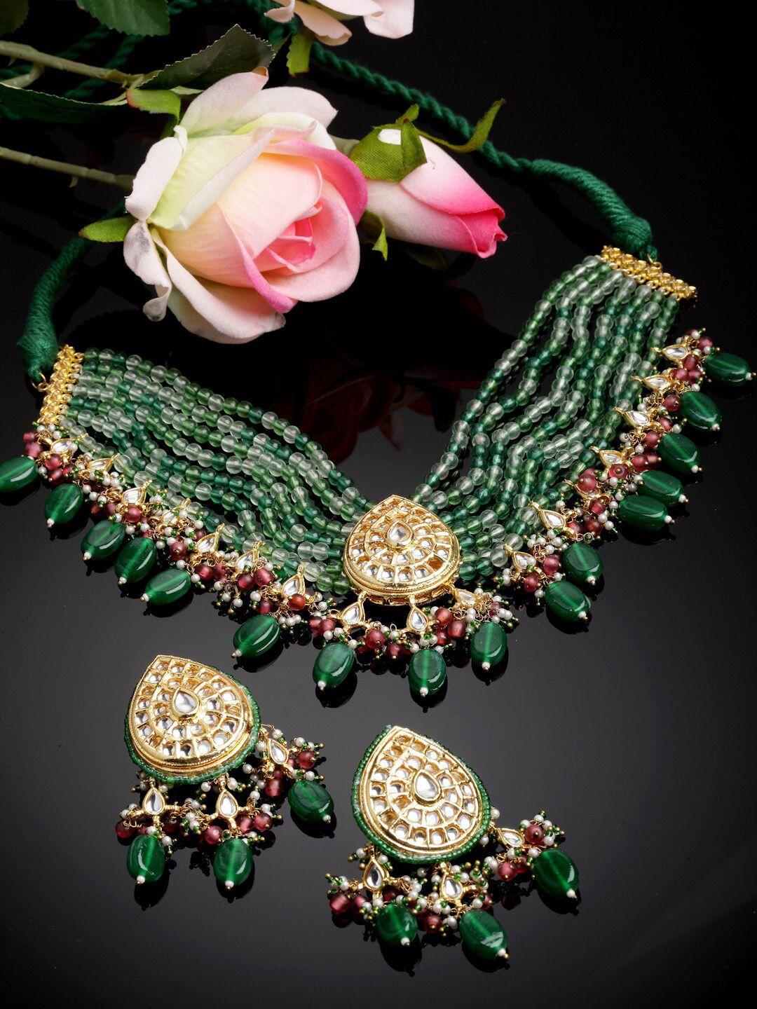 dugristyle gold-plated kundan-studded & pearl beaded jewellery set