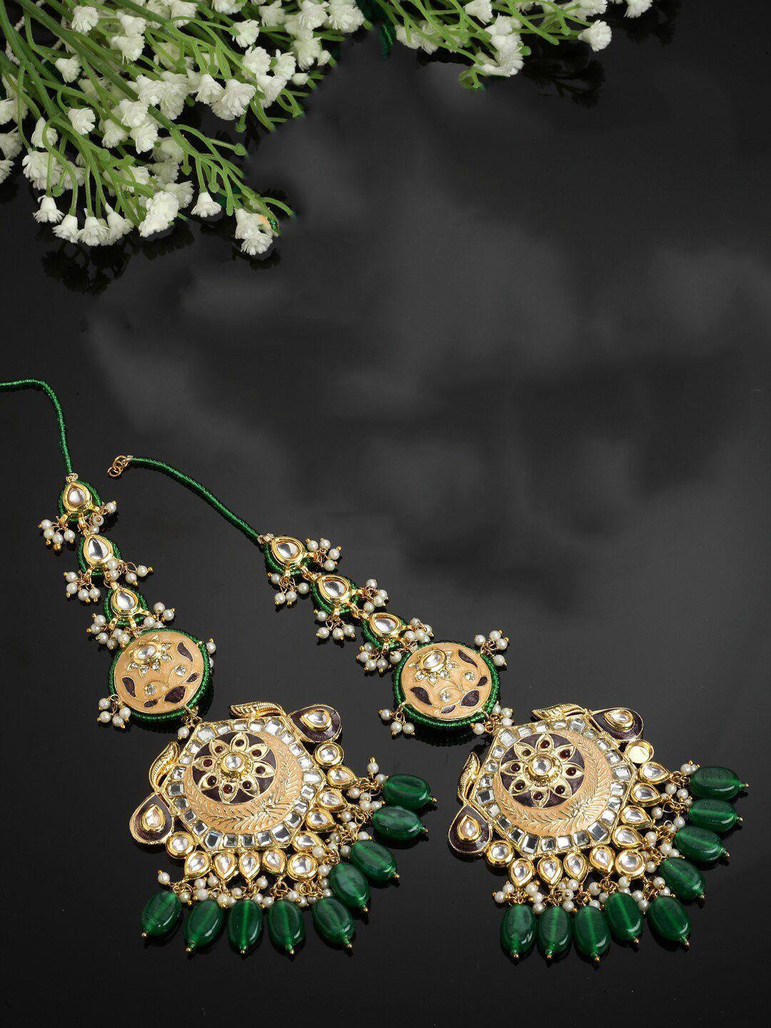 dugristyle gold-plated stone studded & beaded jewellery set