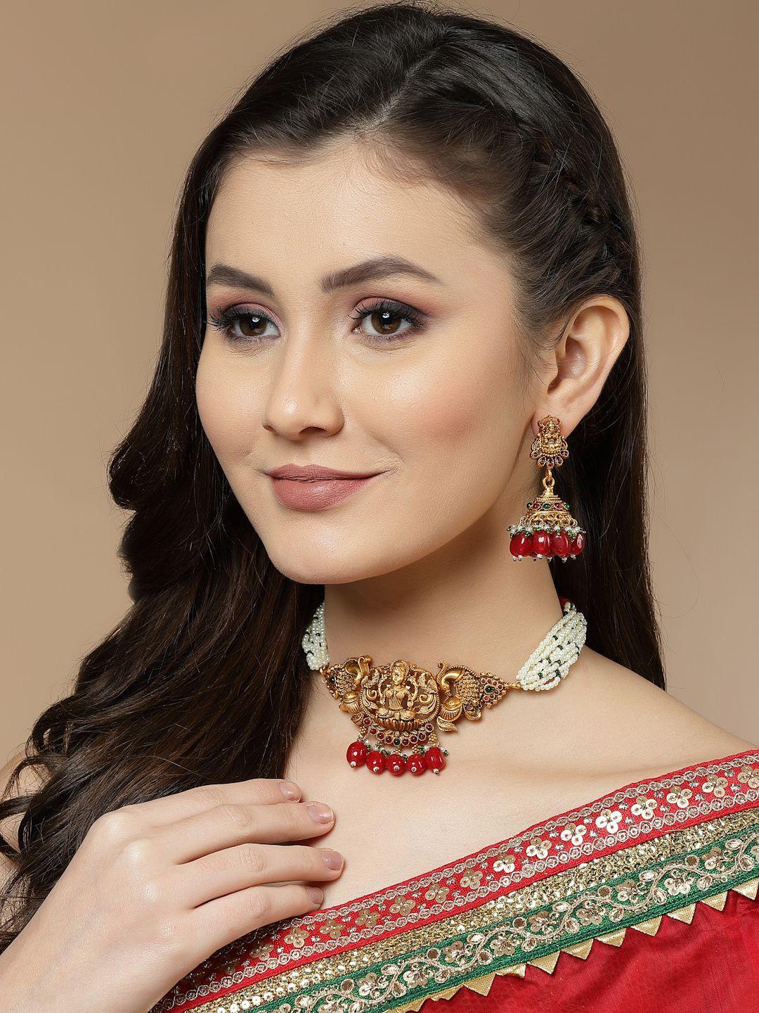 dugristyle gold-plated stone-studded jewellery set