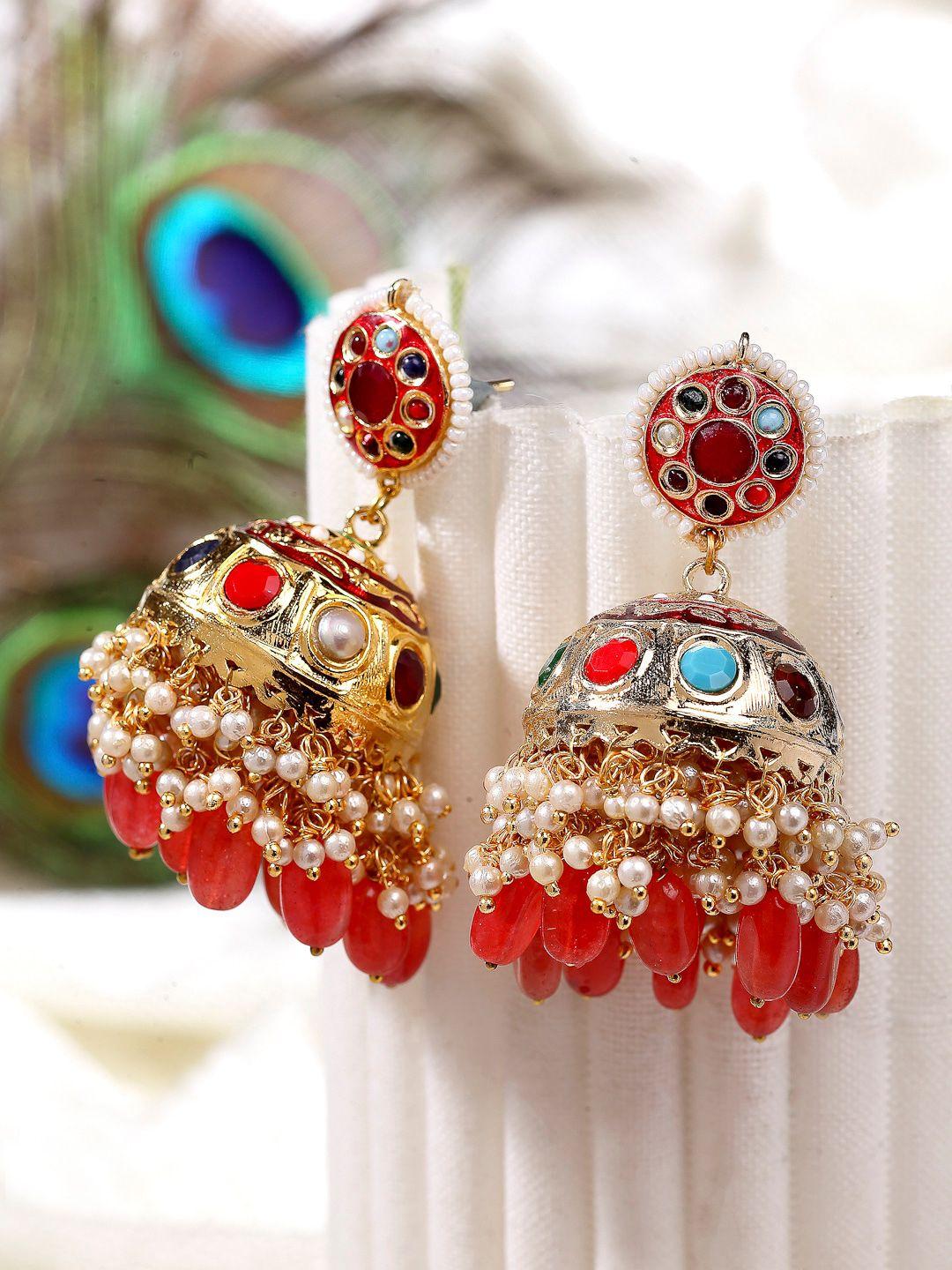 dugristyle red contemporary jhumka earrings