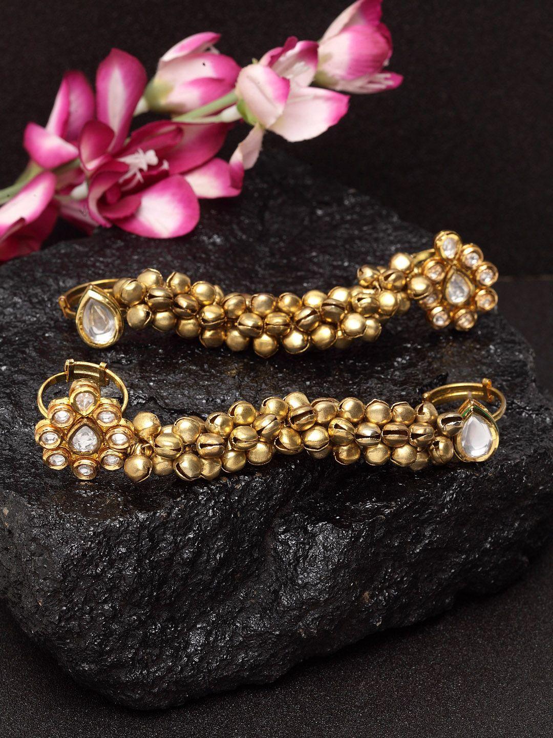 dugristyle set of 2 gold-plated & white kundan-studded handcrafted toe-rings