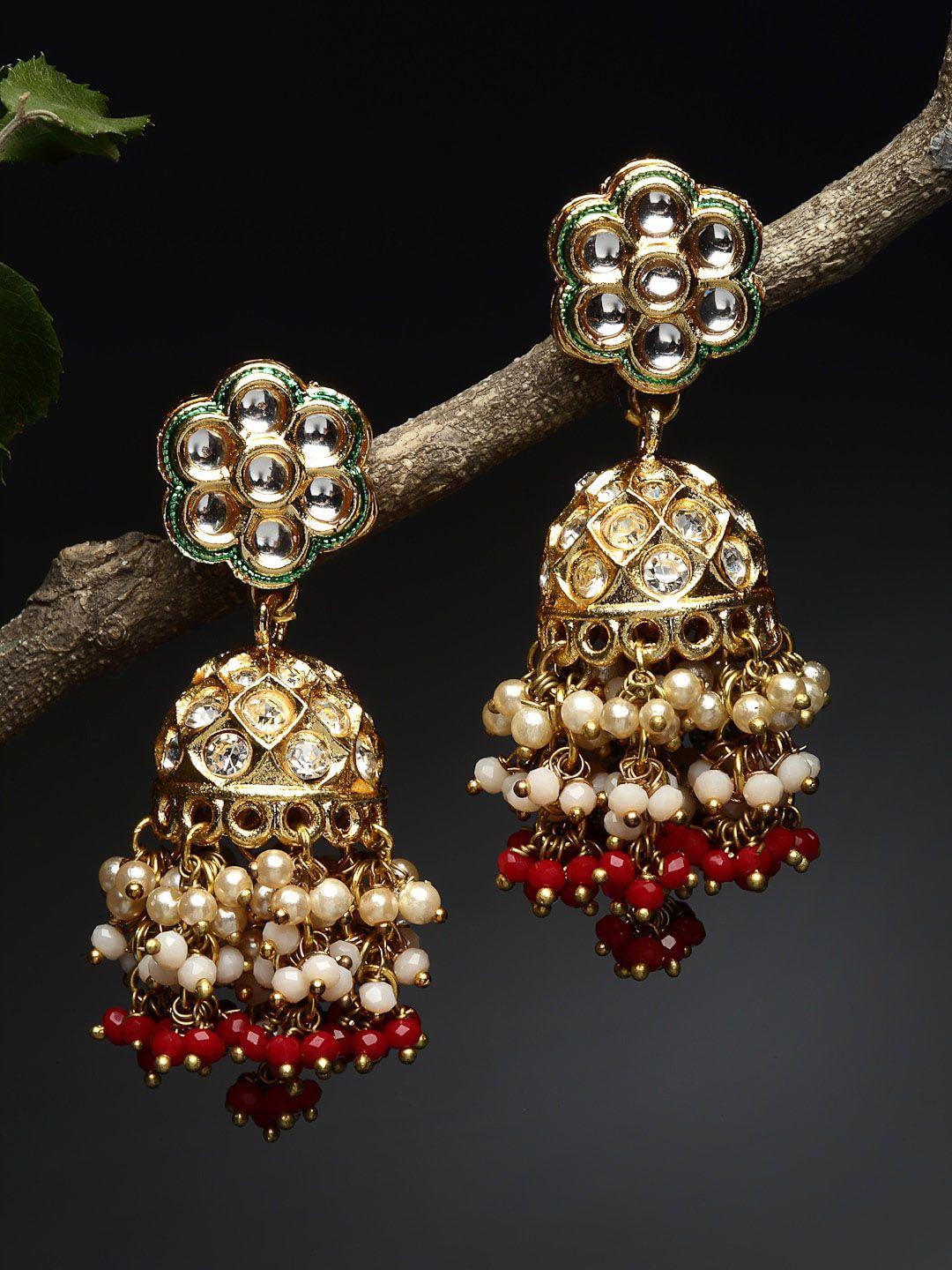 dugristyle women red gold plated jhumka earrings
