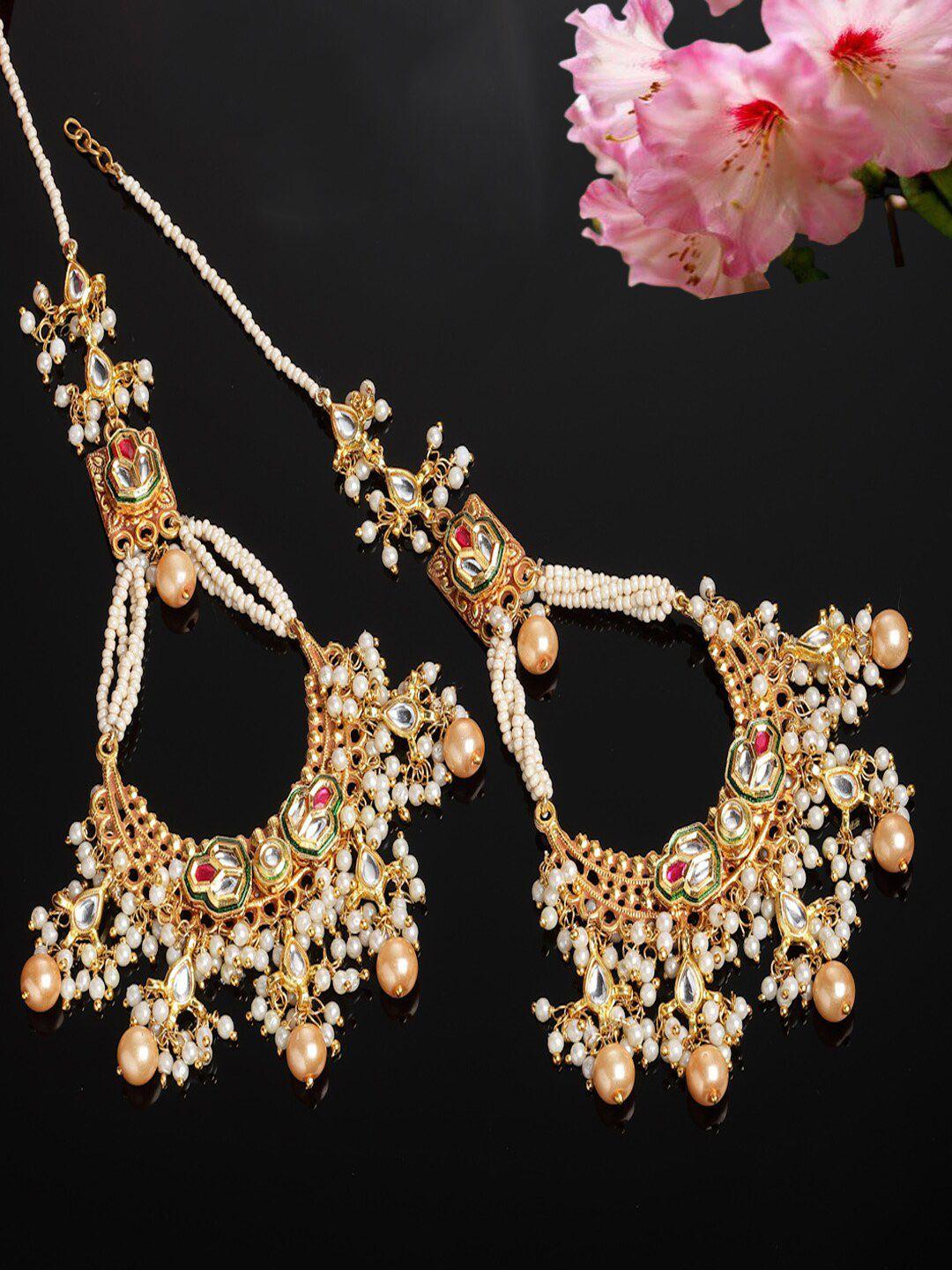 dugristyle gold-plated classic kundan studded drop earrings